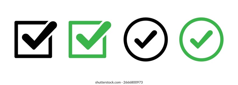 Colección del Vector del icono de la Casilla de verificación aislado en el fondo blanco. Icono de la caja de verificación con correcto, acepte los iconos de la marca de verificación