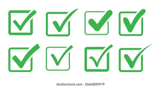 Collection of checkbox icon vector isolated on white background. check box icon with correct, accept checkmark icons green tick box, check list icon