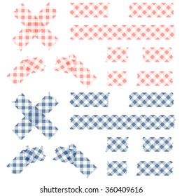 collection of checkered adhesive tapes colored blue and red