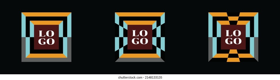 Collection of Checkered Tile Pattern Background. Set of decorative template for logo initial in squared and modern style. EPS8.