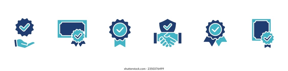 collection of checkmark approved verification success icon vector set blue badge guarantee agreement seal illustration for web and app	