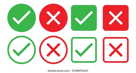 Collection of checkmark and cross icon vector isolated on white background
