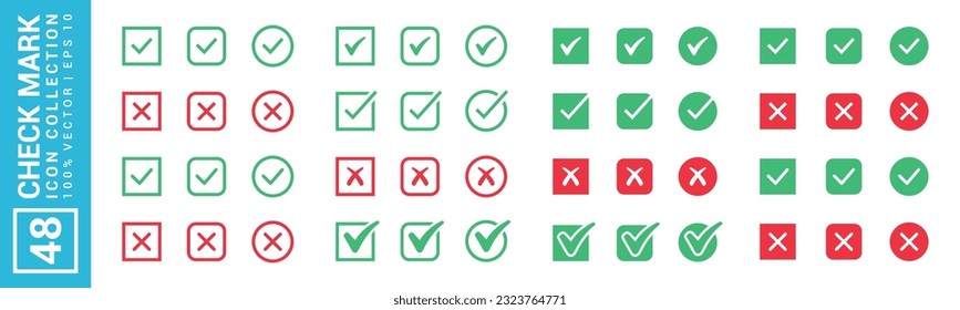 Collection of checkmark icon, tick, cross mark, editable and resizable EPS 10