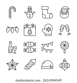 A collection of cheerful, Christmas icons, perfect for web design, social media graphics, or holiday themed print materials