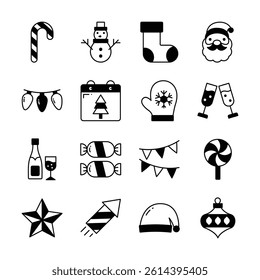 A collection of cheerful, Christmas icons, perfect for web design, social media graphics, or holiday themed print materials