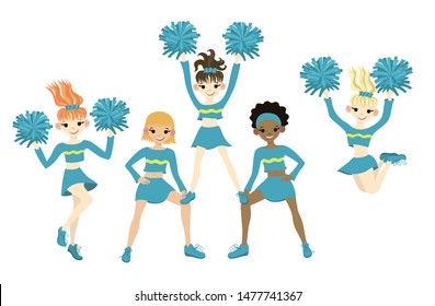 Collection of cheerleaders isolated on a white background. Vector graphics.