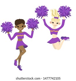 Collection of cheerleaders isolated on a white background. Vector graphics.