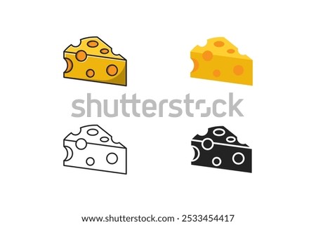 collection of cheese icons in outline, flat and outline filled styles