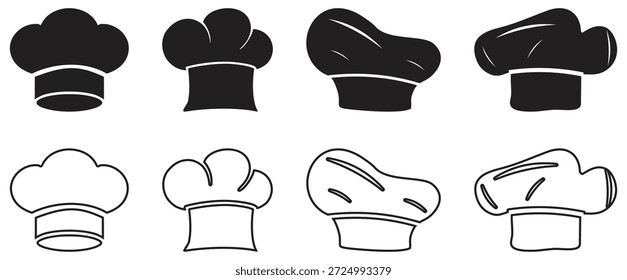 Sammlung von Küchenchefs und Top-Hüten. Stil, perfekt für Logo, Branding und Design.