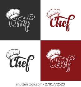 Uma coleção de logotipos de chef com chapéus e tipografia elegante, ideal para marcas de empresas culinárias e restaurantes