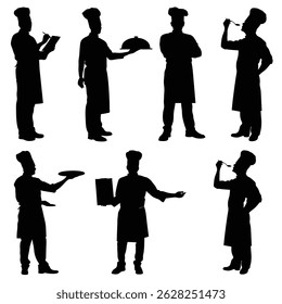 Collection of Chef Silhouettes Diverse Poses Culinary Professionals Restaurant Staff Food Service Workers