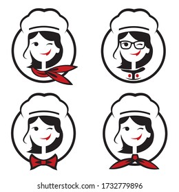 collection of chef woman icon isolated on white background