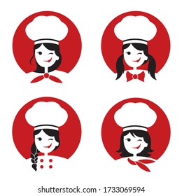 collection of chef woman icon isolated on white background