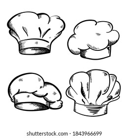 Collection of Chef's hats, hand drawn vector illustration