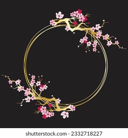Collection of cherry blossom flowers and branches, Summer sakura flower frame