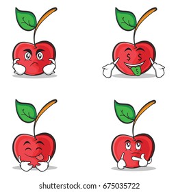 Collection cherry character cartoon style set
