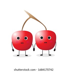 the collection of cherry in the different posing. vector illustration cute cartoon fruit character set on white background