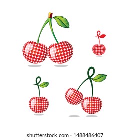 a collection of cherry icons with dots, illustrations of cherries