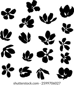 Collection of cherry or sacura flowers silhouettes.