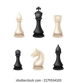 Collection of chess black and white pieces vector illustration