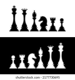Collection of chess figures Black and white, Vector illustration