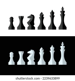 Collection of chess figures black and white background Vector illustration.
