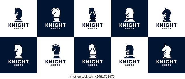 collection of chess horse logo, knight, strategy, logo design illustration.