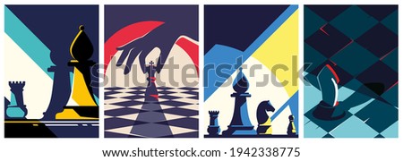 Collection of chess posters. Flyer templates in flat design.