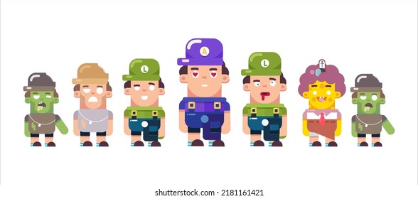 Collection Chibi cartoon Character Zombie Scary Vector