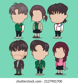 Collection Of Chibi School Boy And Schoool Girl