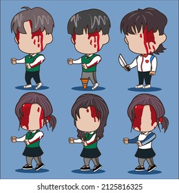 collection of chibi zombie high school suitable for school themed illustration
