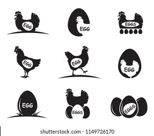 collection of chicken and eggs icons isolated on white background