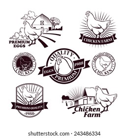 Collection of Chicken Farm Labels and Design Elements in Vintage Style for your design