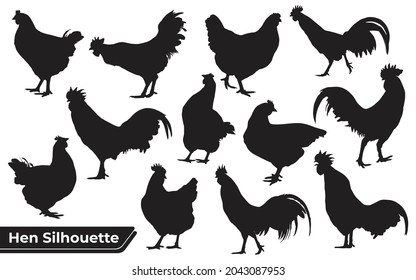 Collection of Chicken or Hen silhouettes in different poses