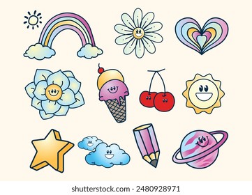 collection of child illustrations with funny faces