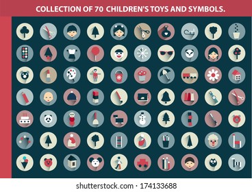 Collection of child retro flat icon.