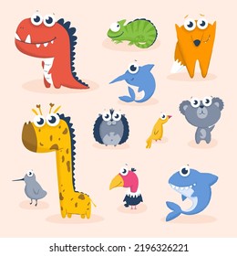 Collection children cartoon colorful cute animal zoo for design, books, print, design, poster, greeting card, postcard