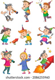 The collection of the children are celebrating the new years event of illustration