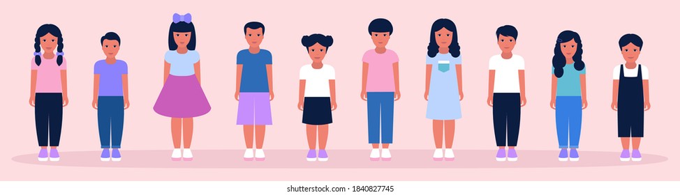 Collection of children. Colorful flat vector illustration.