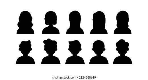 Collection children head icon silhouette.Boy and girl avatar profile sign.Vector illustration