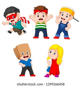 the collection of the children posing like the super heroes