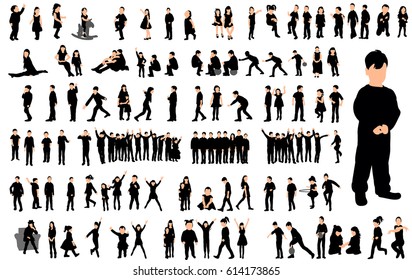 Collection of children silhouettes boys and girls set, vector 