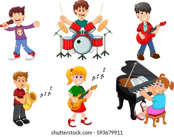 collection of children singing and playing musical instruments