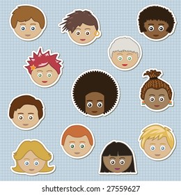 collection of children stickers - boys and girls faces