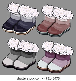 Collection of children winter boots.