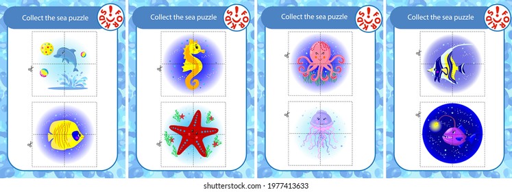 A collection of children's educational mini-puzzle for children 3-4 years old.Collect the sea inhabitants.
