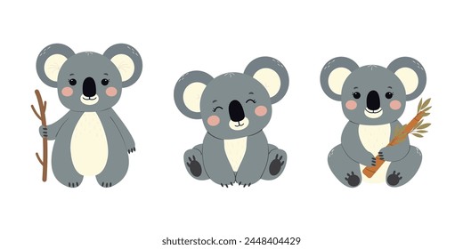 Collection of children's exotic animals. Koala vector illustration.
  Baby animal characters isolated on white background.Banner, poster.