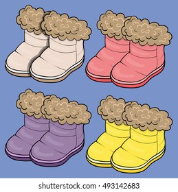 A collection of children's winter boots.