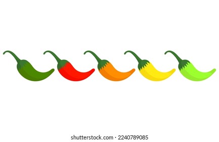 a collection of chili illustrations in various colors on a white background