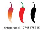 A Collection of Chili Pepper Vectors Featuring a Colorful Warm Gradient, A Classic Red Pepper, and a Solid Black Silhouette for Design
